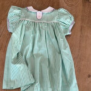 The Beaufort Bonnet Company Green Plaid Dress with White and Purple Trim